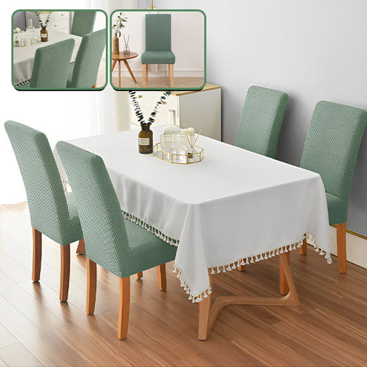 housse chaise nappe table pot fleurs armoire blanche